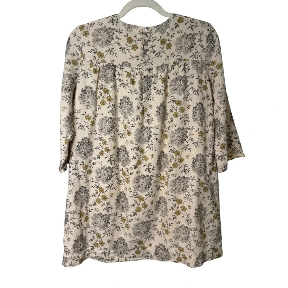Bonpoint Girls Floral Cotton Wool Empire Waist Dress Cream Olive Size 12
